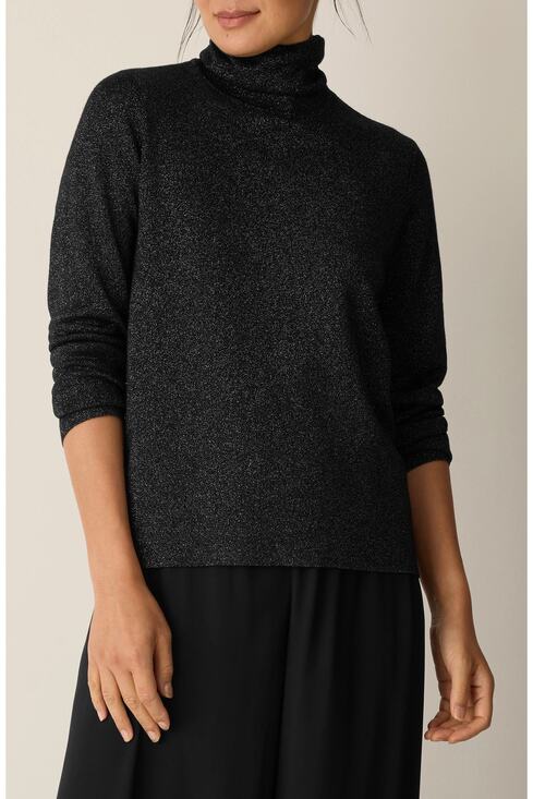 Eileen Fisher Sweaters - NWT Eileen Fisher Black Wool Metallic Long Sleeve Turtleneck Sweater Top Small